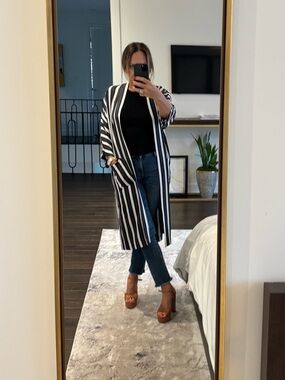 Wilfred Black and White Striped Duster Coat